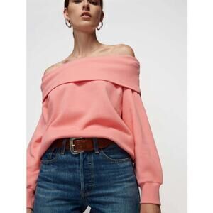 Nation LTD Babydoll Pink Foldover Off Shoulder Sweatshirt XS